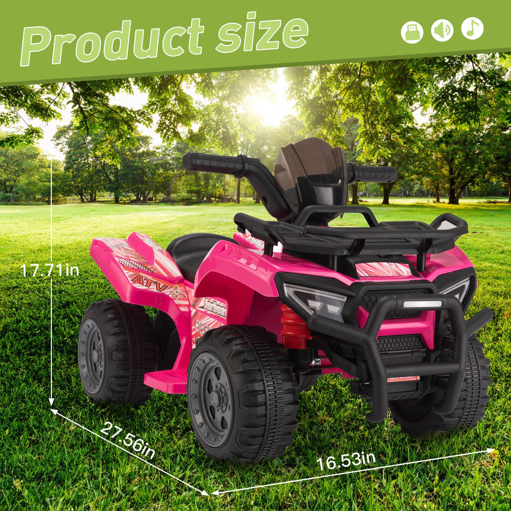 FX070 - 6V Kids Ride-On ATV Car, Powered 4-Wheeler Quad w/ Music Horn USB MP3, 1.9 MPH Max Speed, Electric Vehicle Toy for Children 18-48 Months, Rosy