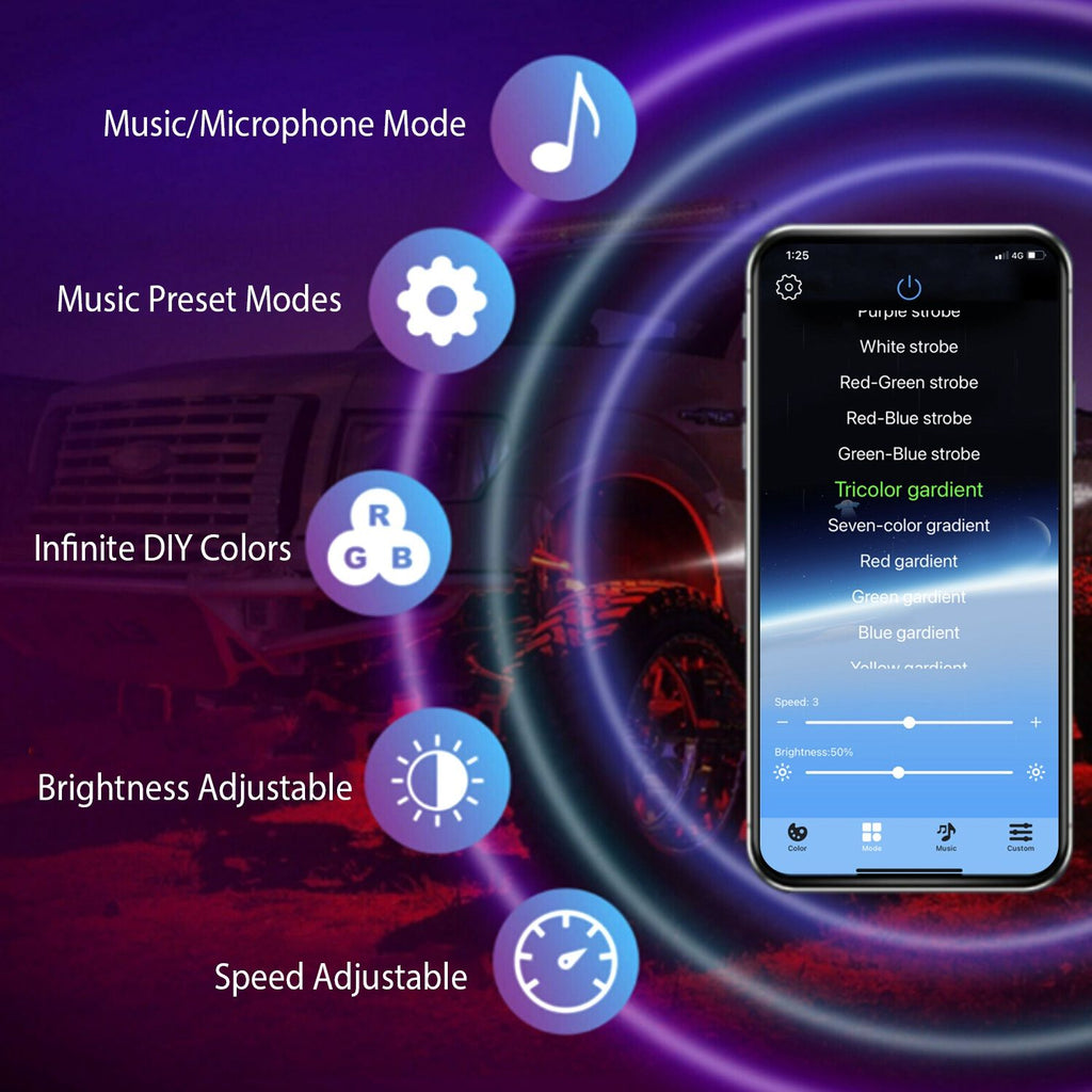 Eggracks by Global Phoenix - 8 Pods RGB LED Rock Lights DC12V Car Neon Light Kit IP68 Waterproof Underglow Lights with Double Remote Controls Wireless APP Control for Jeep Truck UTV SUV