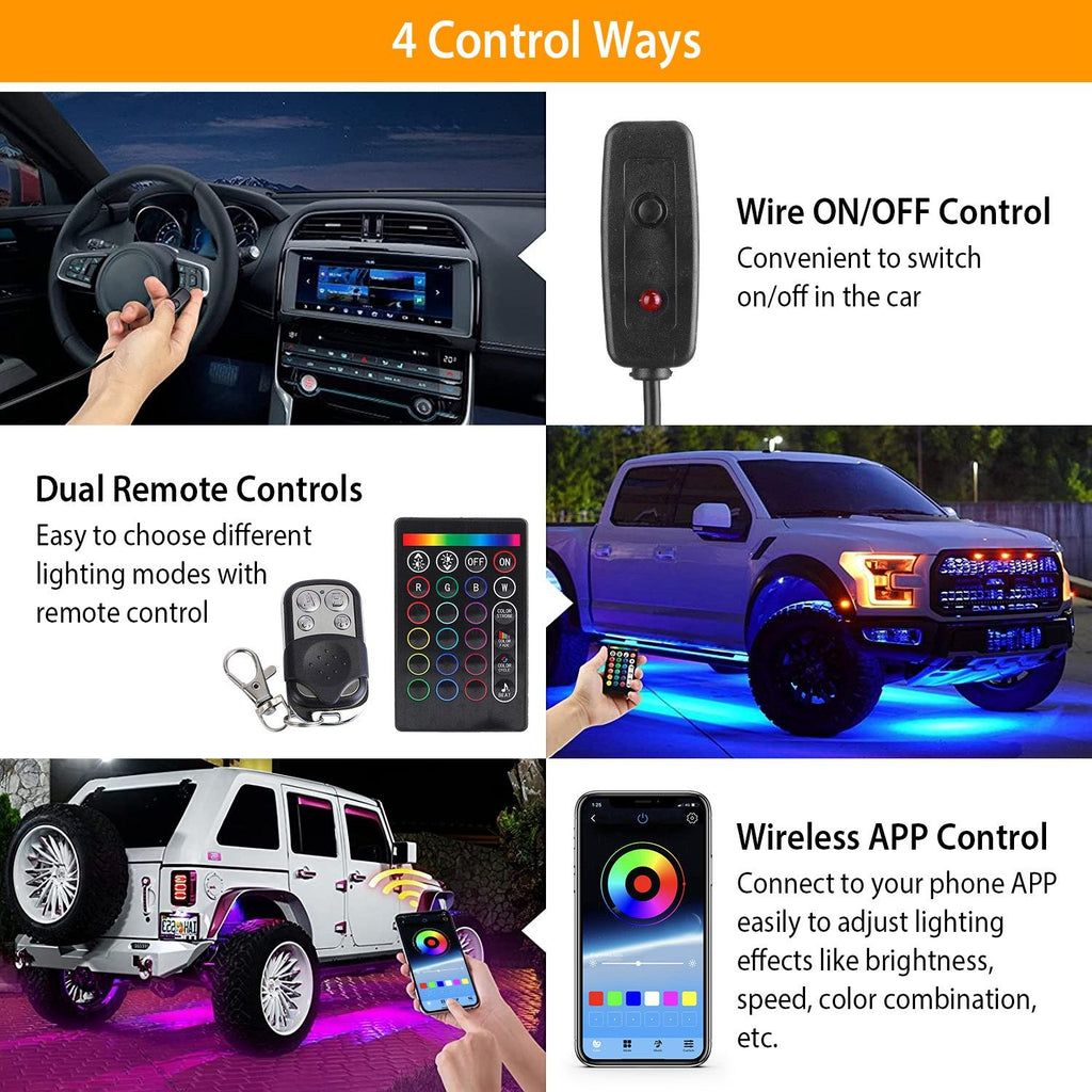 Eggracks by Global Phoenix - 8 Pods RGB LED Rock Lights DC12V Car Neon Light Kit IP68 Waterproof Underglow Lights with Double Remote Controls Wireless APP Control for Jeep Truck UTV SUV