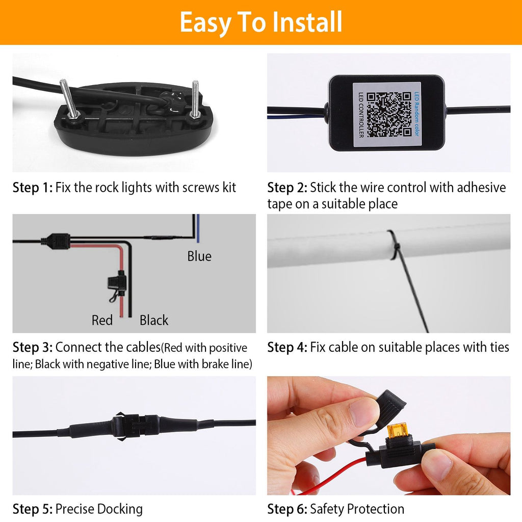 Eggracks by Global Phoenix - 8 Pods RGB LED Rock Lights DC12V Car Neon Light Kit IP68 Waterproof Underglow Lights with Double Remote Controls Wireless APP Control for Jeep Truck UTV SUV