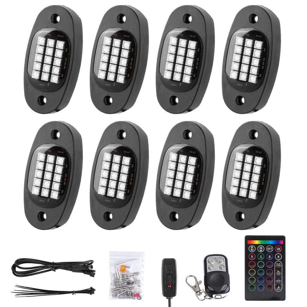 Eggracks by Global Phoenix - 8 Pods RGB LED Rock Lights DC12V Car Neon Light Kit IP68 Waterproof Underglow Lights with Double Remote Controls Wireless APP Control for Jeep Truck UTV SUV