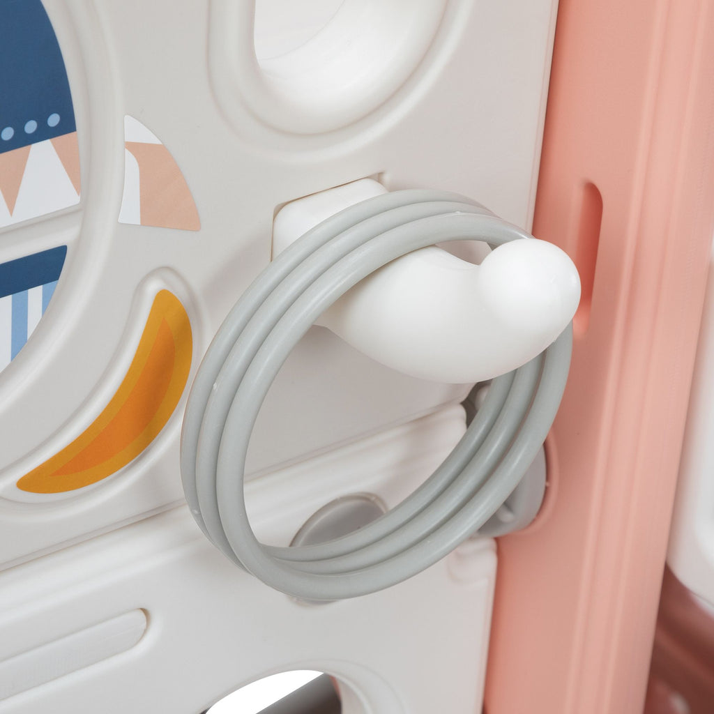 FX070 - 8-In-1 Large Kids Slide and Climb Set, Toddler Indoor Playground w/ Basketball Hoops, Balls, Rings, Telescope, Storage, Baby Playset, DIY Space Sticker,Light Apricot White Gray