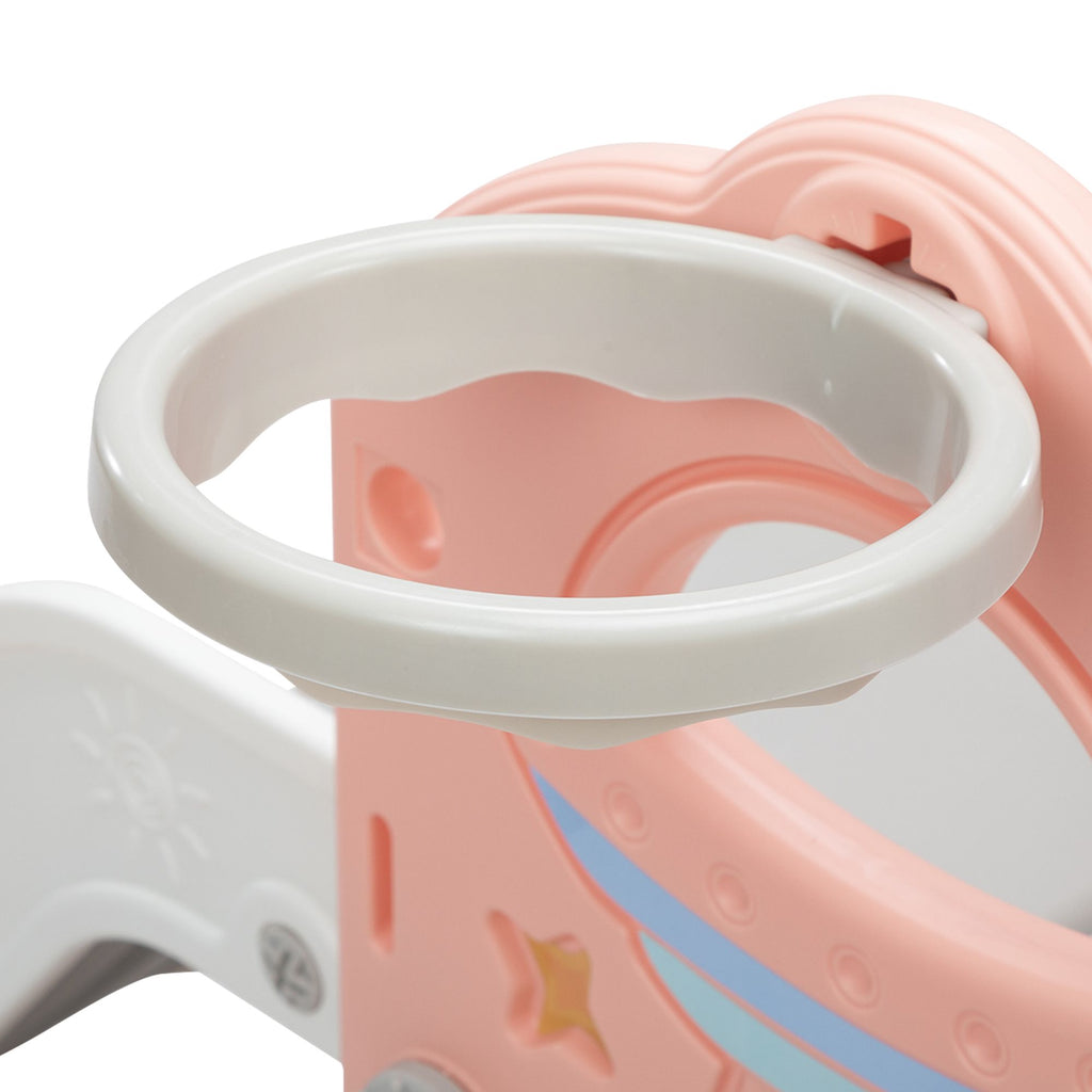 FX070 - 8-In-1 Large Kids Slide and Climb Set, Toddler Indoor Playground w/ Basketball Hoops, Balls, Rings, Telescope, Storage, Baby Playset, DIY Space Sticker,Light Apricot White Gray