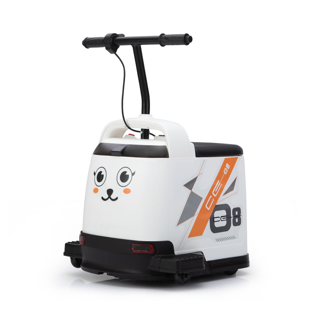 FX070 - 12V Kids Ride On Box, Electric Box Car with High-Low Speeds, Variable Speed Throttle, MP3, USB, Storage, Battery Powered Toy Gift for 8-12 Years Old, White + Black