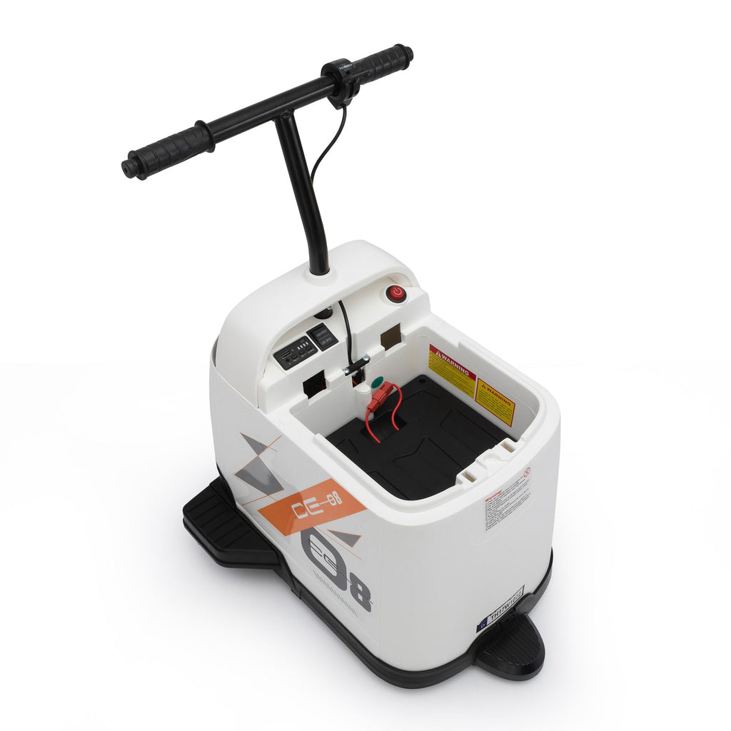 FX070 - 12V Kids Ride On Box, Electric Box Car with High-Low Speeds, Variable Speed Throttle, MP3, USB, Storage, Battery Powered Toy Gift for 8-12 Years Old, White + Black