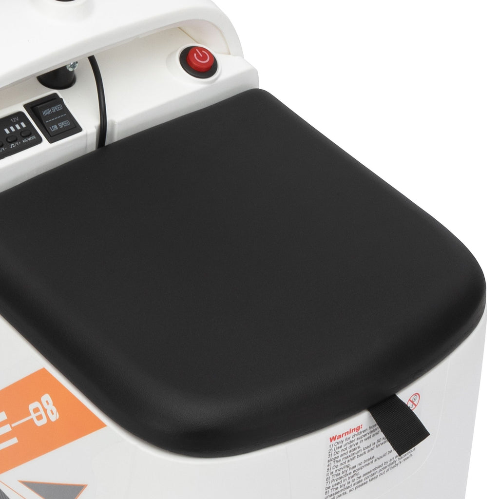 FX070 - 12V Kids Ride On Box, Electric Box Car with High-Low Speeds, Variable Speed Throttle, MP3, USB, Storage, Battery Powered Toy Gift for 8-12 Years Old, White + Black