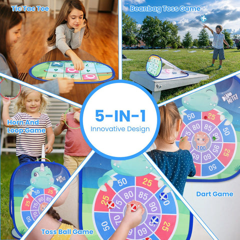 Eggracks by Global Phoenix - 5 in 1 Bean Bag Toss Game Toy Corn Hole Game Beanbag Toss Game Dart Board Game Loop Toss Game Outdoor Activities Party Backyard Games Set for Boys Girls Toddlers Kids