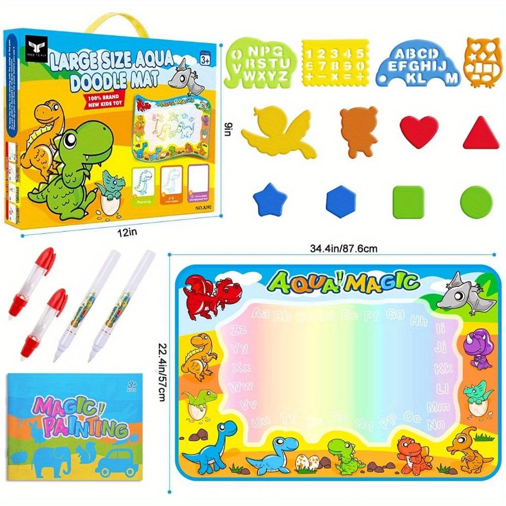 PlayVibe - Kids Toys Water Doodle Mat Dinosaur Painting Coloring Pad for Toddlers 1-3 Toddler Arts and Crafts