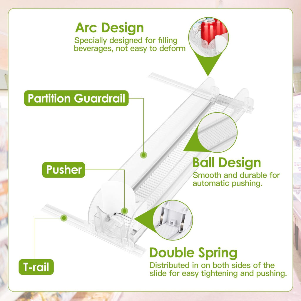 Eggracks by Global Phoenix - Drink Organizer for Fridge Spring Loaded Beverage Dispenser Width Adjustable Drink Holder with Automatic Pusher Glide 5 Rows Hold up to 25 Cans Bottles