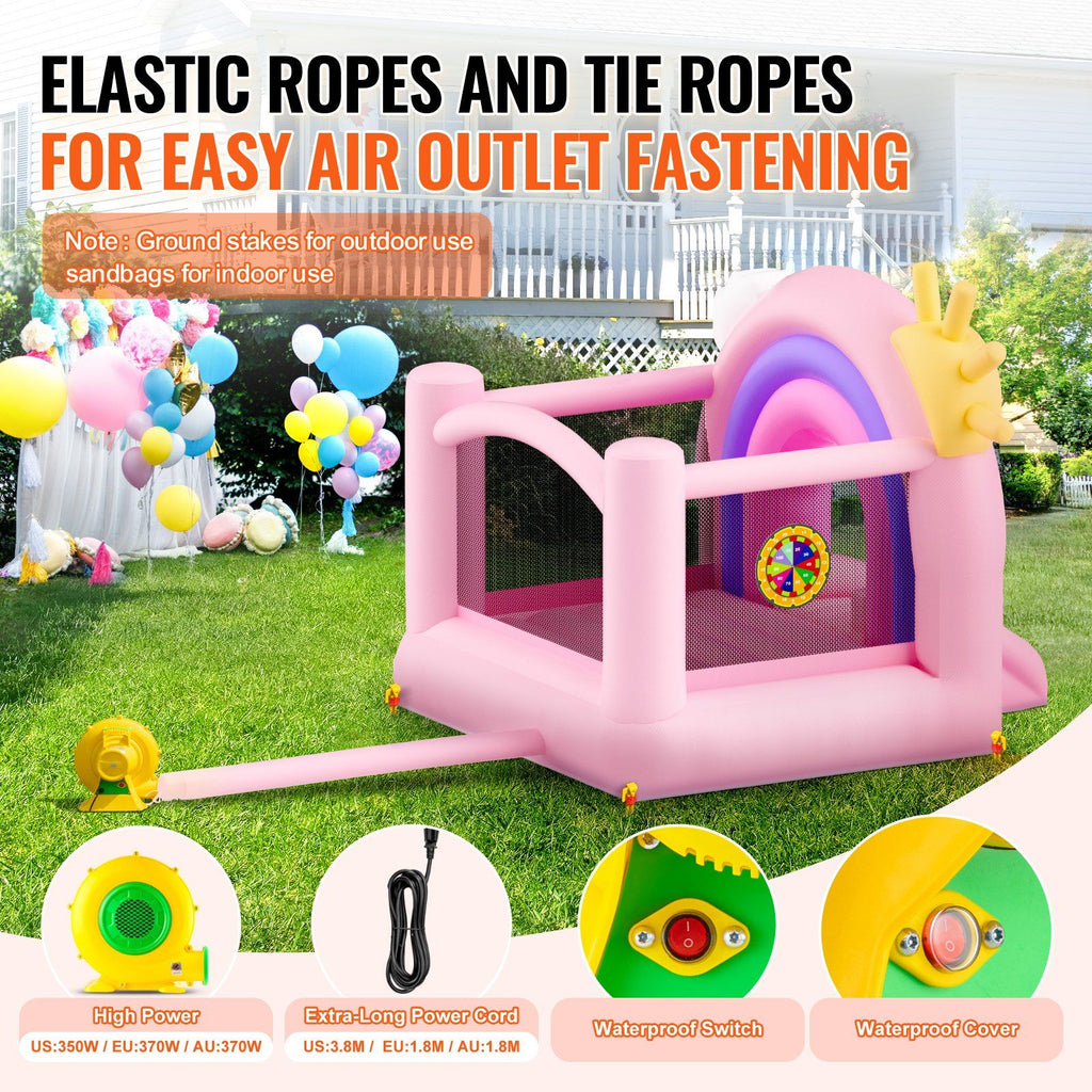 VEVOR Inflatable Bounce House, Indoor Outdoor Playhouse Trampoline, Kid Jumping Bouncer with Blower, Slide, Storage Bag, Family Backyard Bouncy Castle, for Girls Boys Ages 3â€“8 Years, 110x91x91 inch