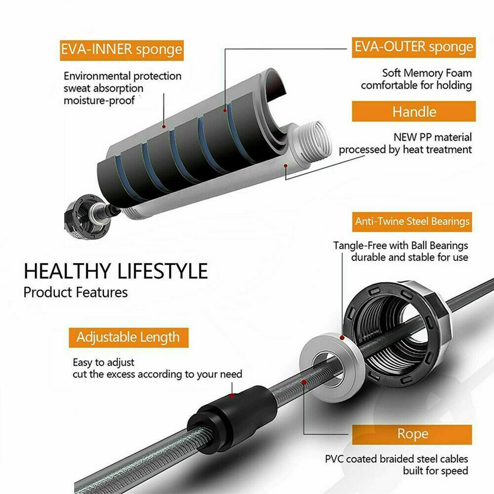 popmarket - Jump' Rope Tangle-Free Rapid Speed Jumping Rope Cable With Ball Bearings Steel Skipping Rope Gym Fitness Home Exercise Slim Body