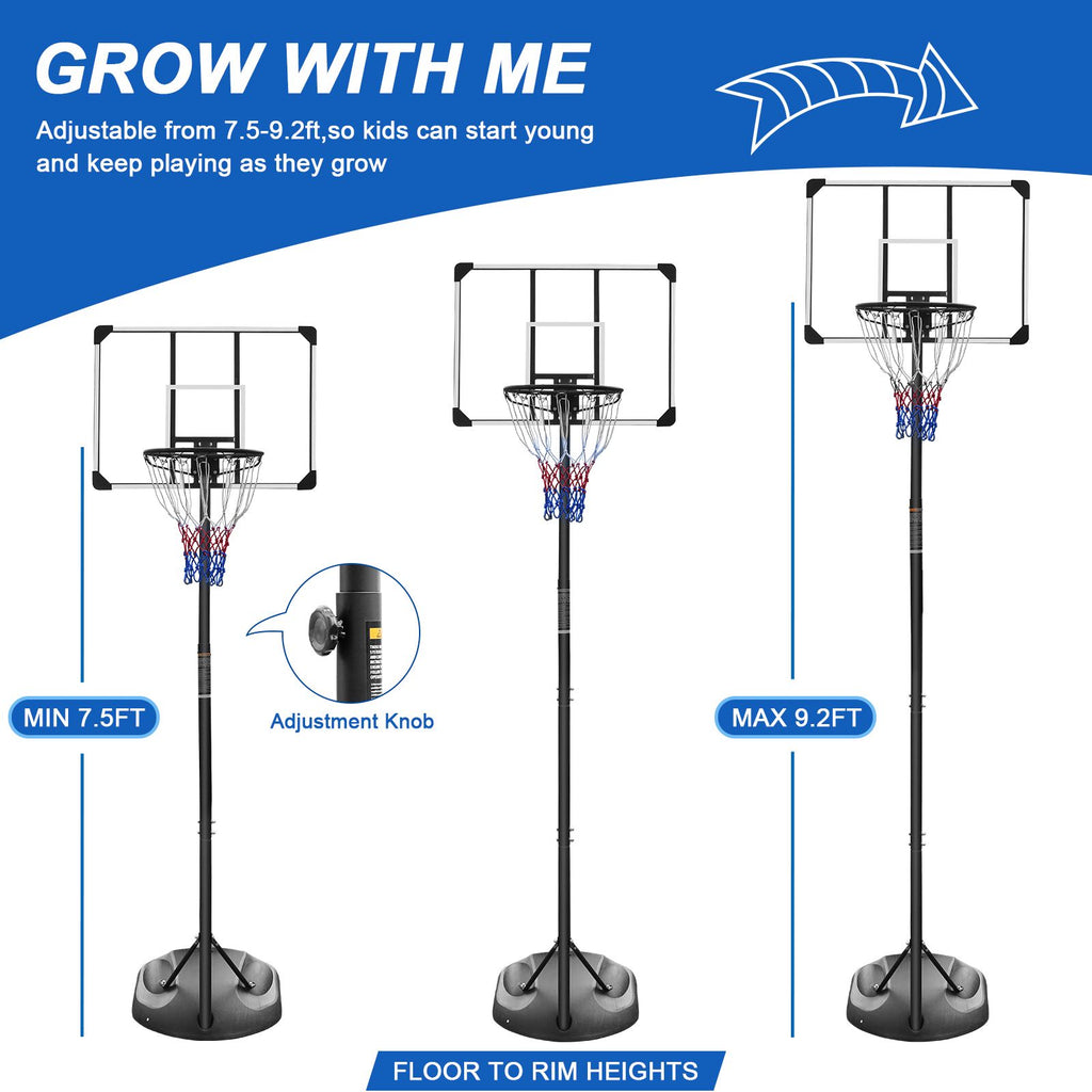 Yeah Depot - Portable Basketball Hoop System Stand Height Adjustable 7.5ft - 9.2ft with 32 Inch Backboard and Wheels for Youth Adults Indoor Outdoor Basketball Goal