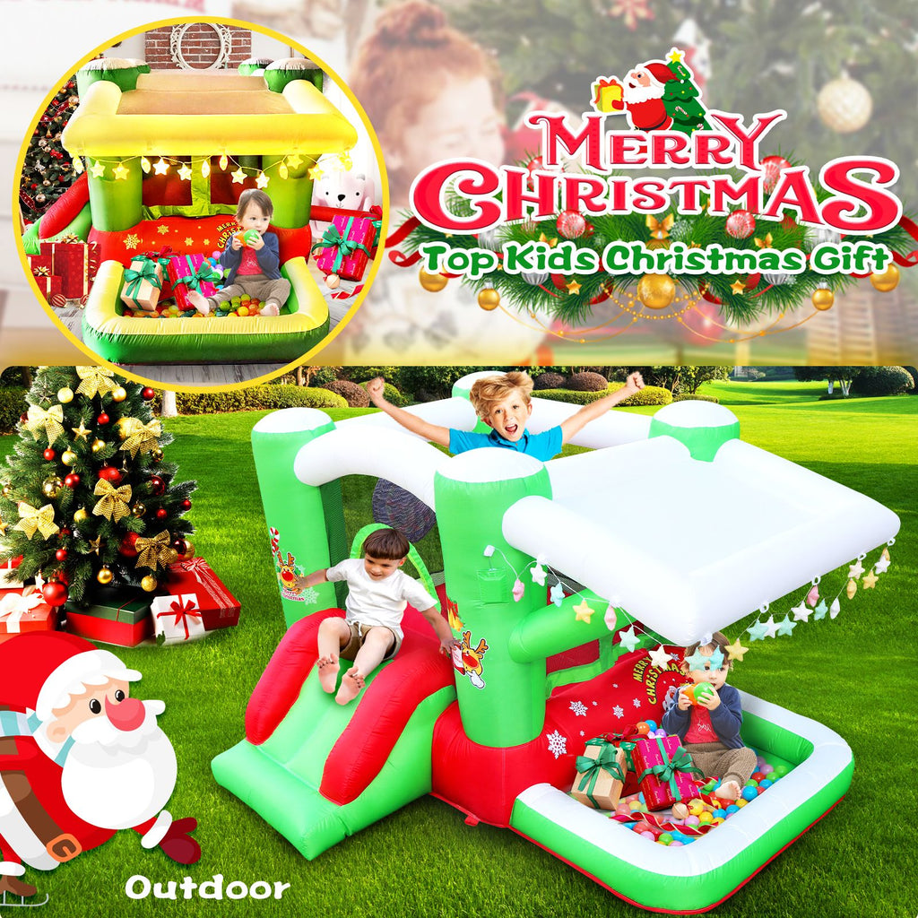 Yeah Depot - Christmas Jump 'n Slide Inflatable Bouncer for Kids Complete Setup with Blower - 80'' x 91'' Play Area - 55'' Tall