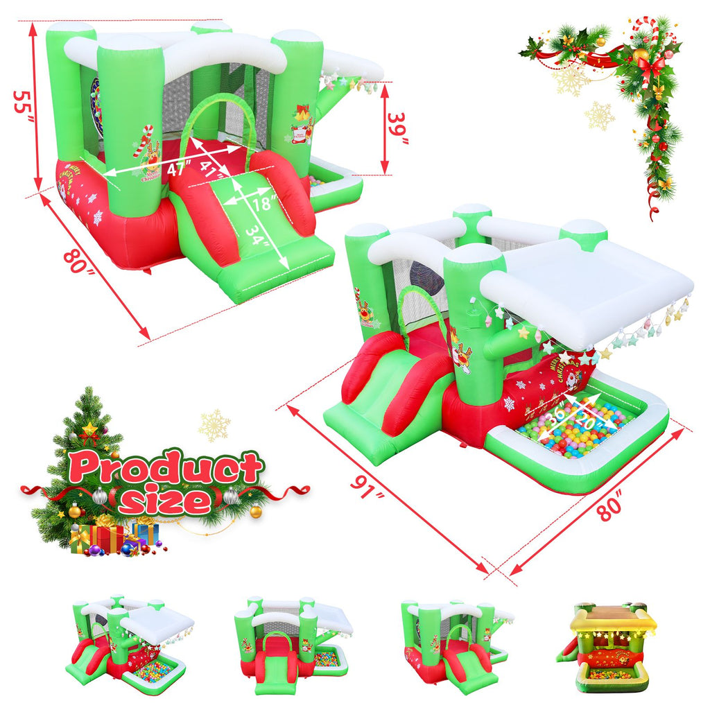 Yeah Depot - Christmas Jump 'n Slide Inflatable Bouncer for Kids Complete Setup with Blower - 80'' x 91'' Play Area - 55'' Tall