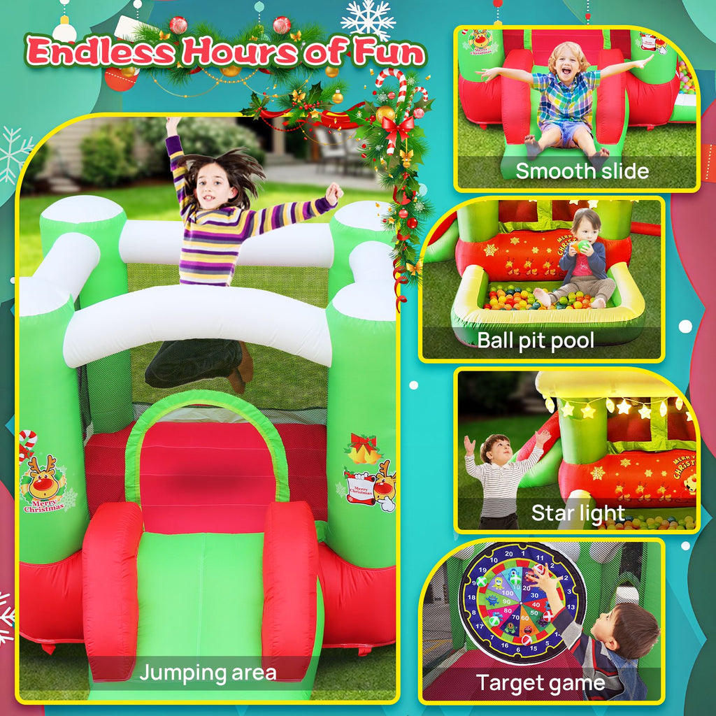 Yeah Depot - Christmas Jump 'n Slide Inflatable Bouncer for Kids Complete Setup with Blower - 80'' x 91'' Play Area - 55'' Tall