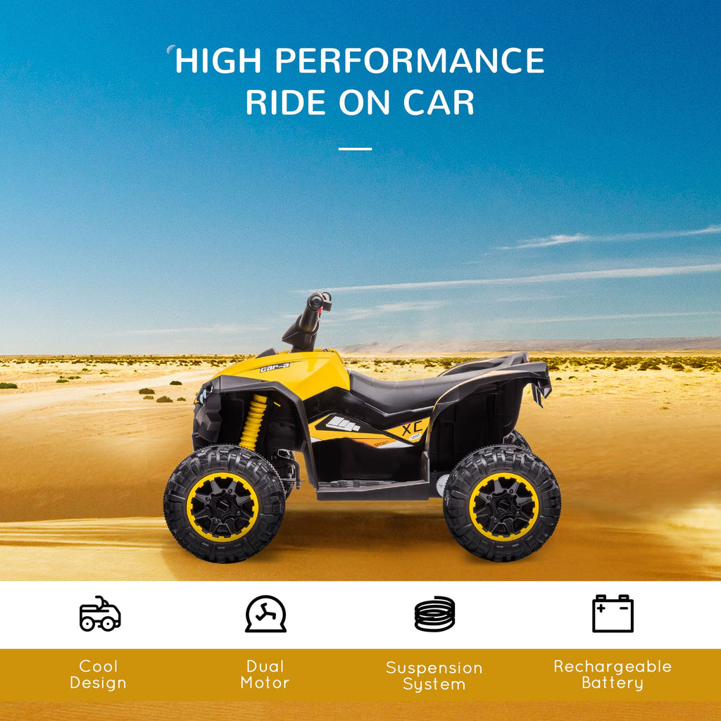Yeah Depot - 12V Kids ATV Quad Car with Forward & Backward Function, Four Wheeler for Kids with Wear-Resistant Wheels, Music, Electric Ride-on ATV for Toddlers Ages 3+ Years Old, Yellow