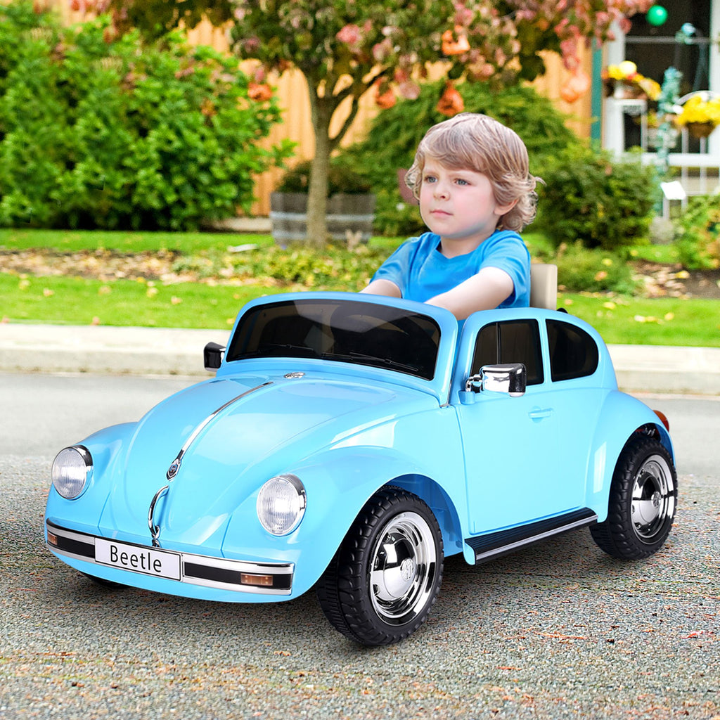 Yeah Depot - Licensed Volkswagen Beetle Electric Kids Ride-On Car 6V Battery Powered Toy with Remote Control Music Horn Lights MP3 for 3-6 Years Old Blue