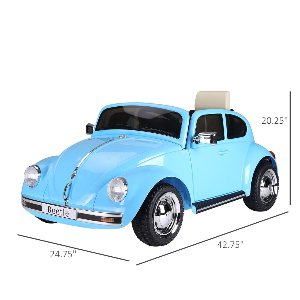 Yeah Depot - Licensed Volkswagen Beetle Electric Kids Ride-On Car 6V Battery Powered Toy with Remote Control Music Horn Lights MP3 for 3-6 Years Old Blue