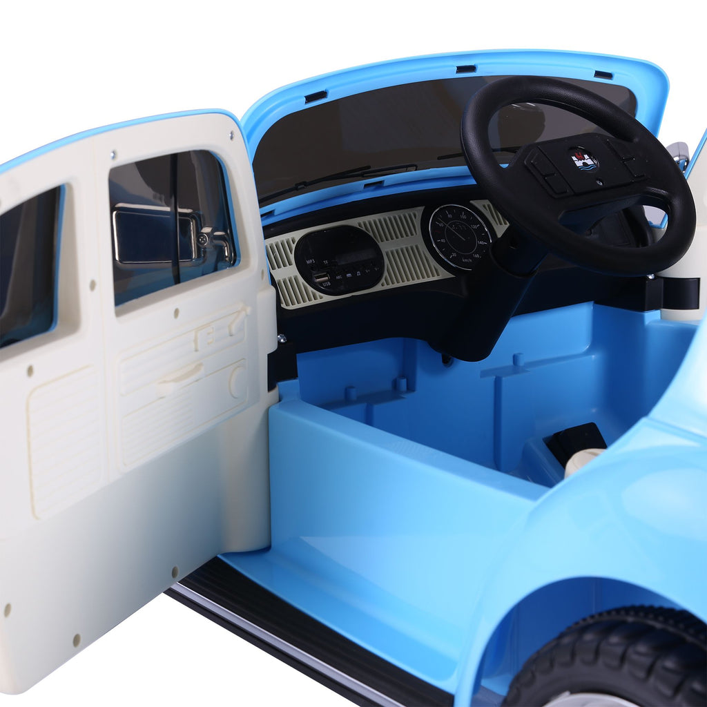 Yeah Depot - Licensed Volkswagen Beetle Electric Kids Ride-On Car 6V Battery Powered Toy with Remote Control Music Horn Lights MP3 for 3-6 Years Old Blue