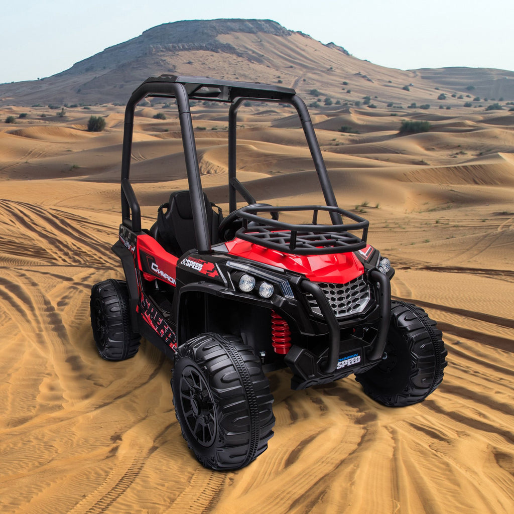 Yeah Depot - 12V Dual Motor Kids Electric Ride-on UTV Toy, Batter Powered Truck with Forward and Reverse Function, Headlights, MP3/USB Music Connection, Suspension, & Remote Control, Red