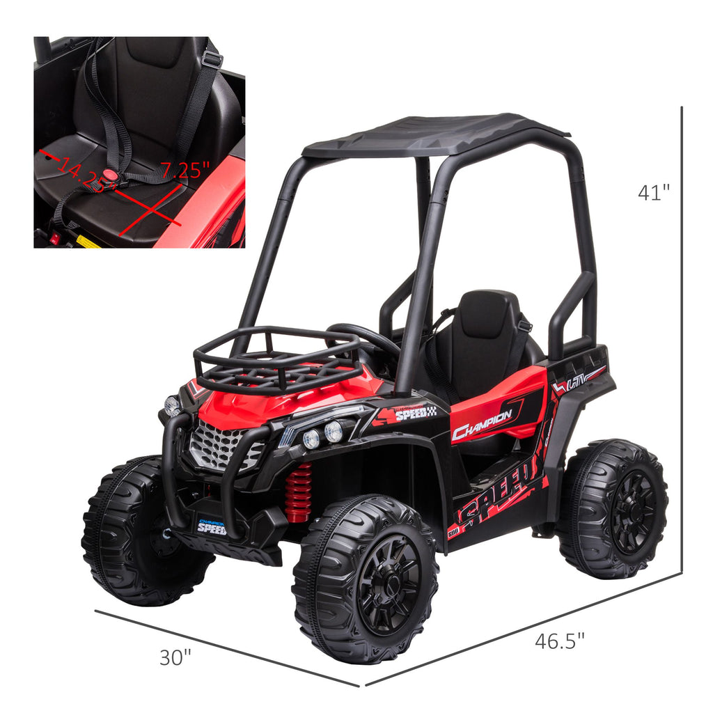 Yeah Depot - 12V Dual Motor Kids Electric Ride-on UTV Toy, Batter Powered Truck with Forward and Reverse Function, Headlights, MP3/USB Music Connection, Suspension, & Remote Control, Red