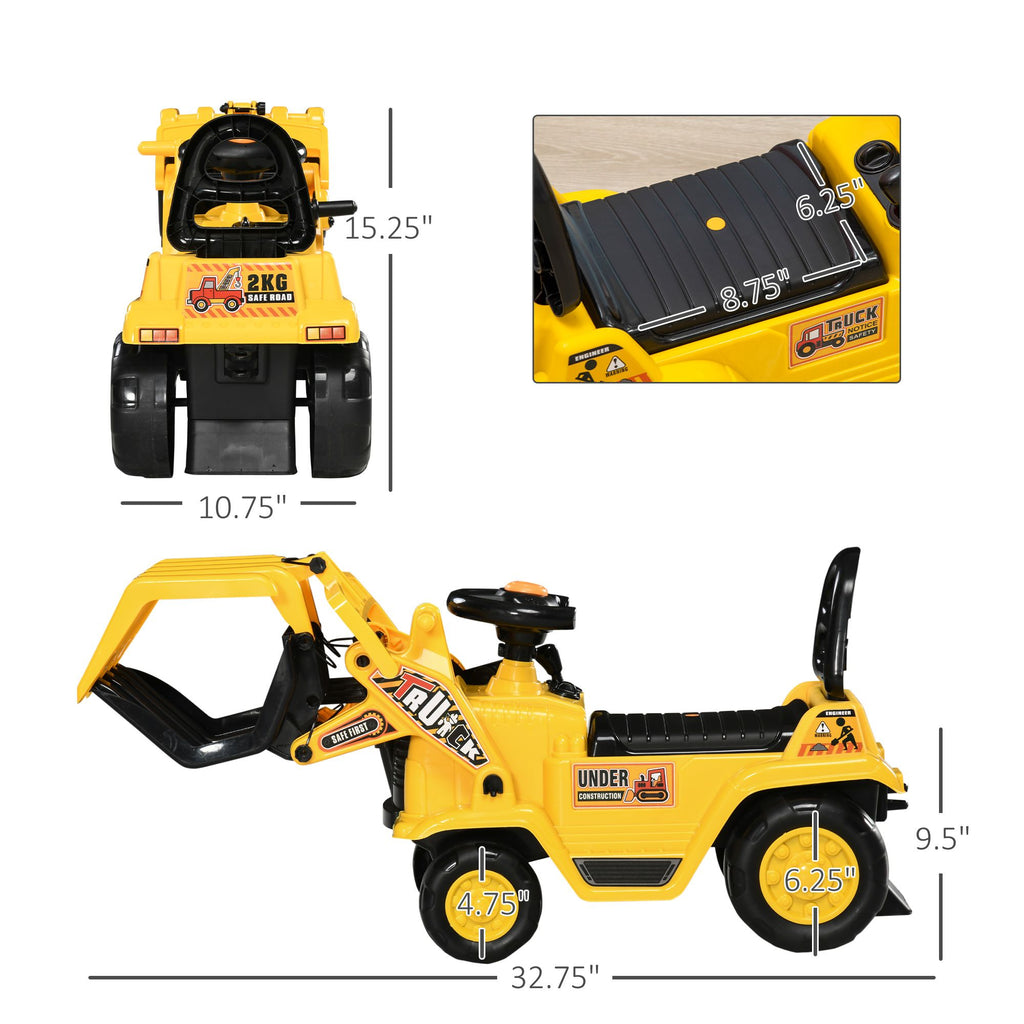 Yeah Depot - Kids Excavator Ride-on Pulling Cart with Sound Effects, Kids Digger Sit n Scoot Ride-on Toy for Toddler or Preschool Age with Under-Seat Storage, Treaded Wheels