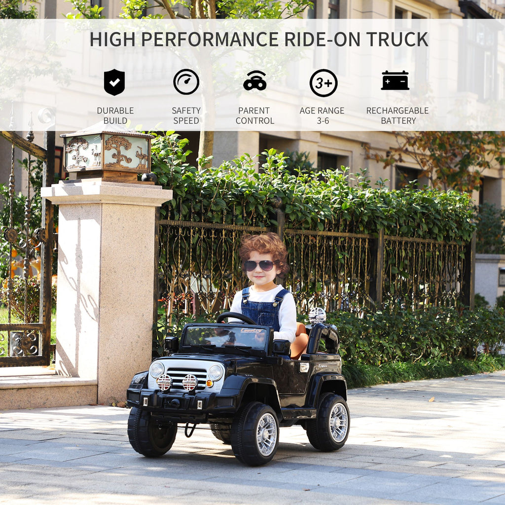 Yeah Depot - Kids Ride-on Car, Off-Road Truck with MP3 Connection, Working Horn, Steering Wheel, and Remote Control, 12V Motor, Black