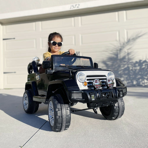 Yeah Depot - Kids Ride-on Car, Off-Road Truck with MP3 Connection, Working Horn, Steering Wheel, and Remote Control, 12V Motor, Black