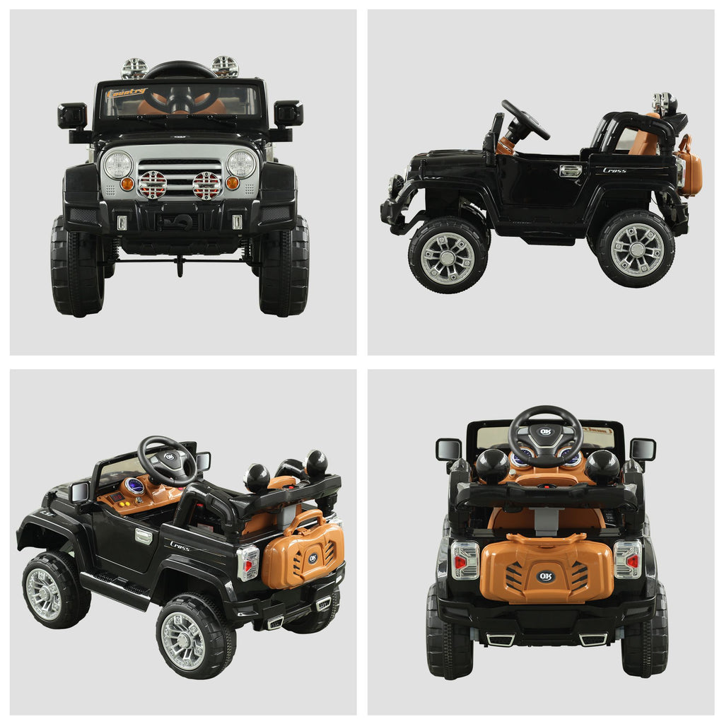 Yeah Depot - Kids Ride-on Car, Off-Road Truck with MP3 Connection, Working Horn, Steering Wheel, and Remote Control, 12V Motor, Black