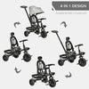 Yeah Depot - Baby Tricycle 4 In 1 Trike w/ Reversible Angle Adjustable Seat Removable Handle Canopy Handrail Belt Storage Footrest Brake Clutch for 1-5 Years Old Grey