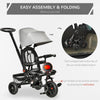 Yeah Depot - Baby Tricycle 4 In 1 Trike w/ Reversible Angle Adjustable Seat Removable Handle Canopy Handrail Belt Storage Footrest Brake Clutch for 1-5 Years Old Grey