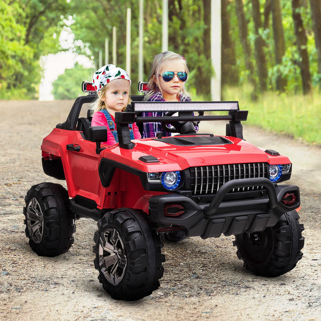 Yeah Depot - 12V Police Car Ride-on Truck with Remote Control & Siren, 2-Seater Battery-Operated Electric Car for Kids with Music, Electric Ride-on Toy with Horn, Red