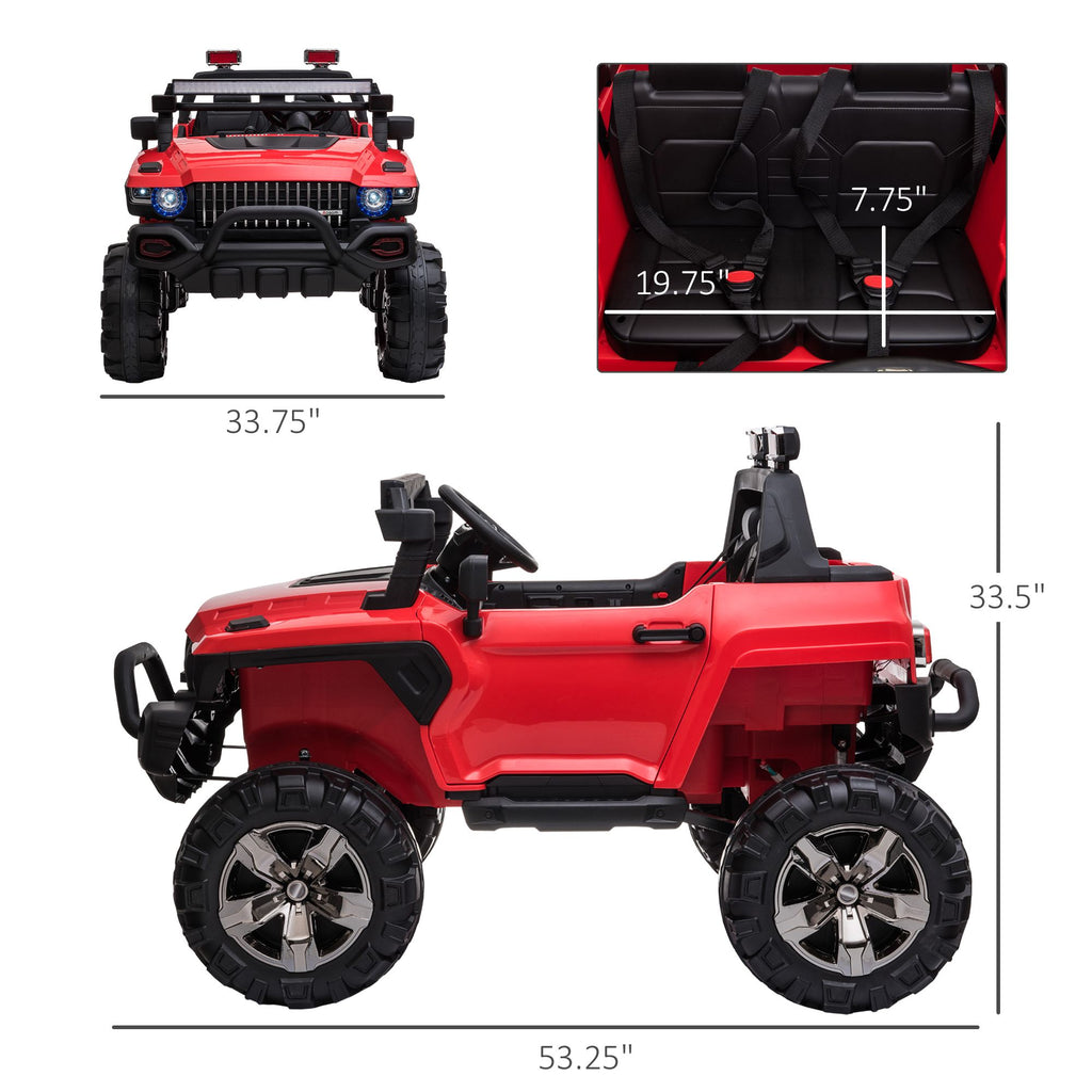 Yeah Depot - 12V Police Car Ride-on Truck with Remote Control & Siren, 2-Seater Battery-Operated Electric Car for Kids with Music, Electric Ride-on Toy with Horn, Red