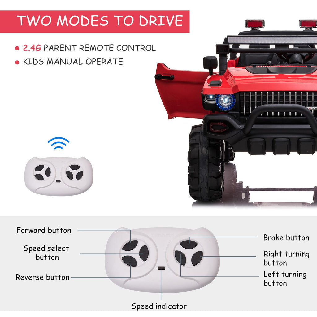 Yeah Depot - 12V Police Car Ride-on Truck with Remote Control & Siren, 2-Seater Battery-Operated Electric Car for Kids with Music, Electric Ride-on Toy with Horn, Red