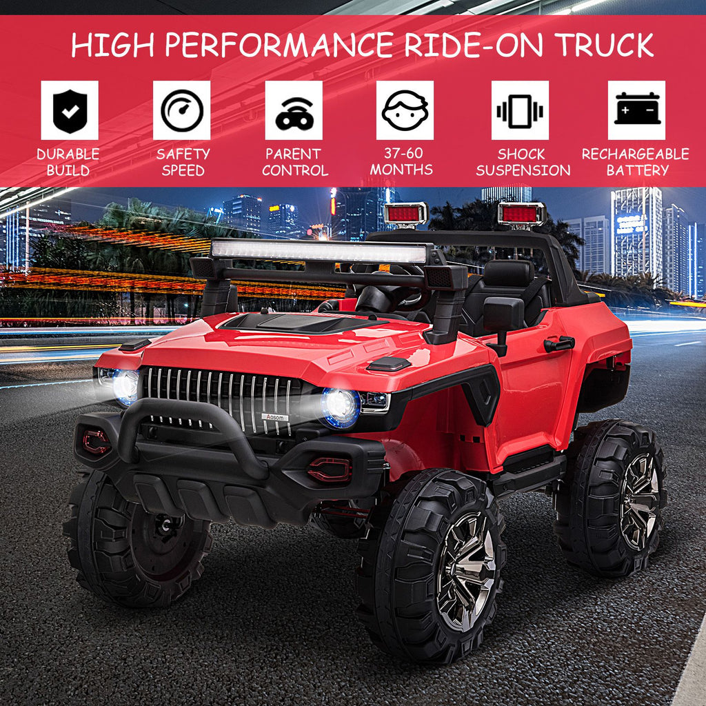 Yeah Depot - 12V Police Car Ride-on Truck with Remote Control & Siren, 2-Seater Battery-Operated Electric Car for Kids with Music, Electric Ride-on Toy with Horn, Red