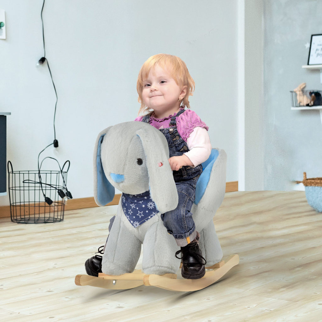 Yeah Depot - Kids Ride-On Rocking Horse Toy Bunny Rocker with Fun Play Music & Soft Plush Fabric for Children 18-36 Months