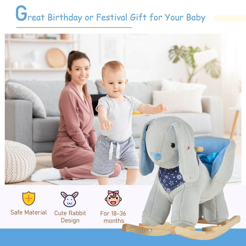 Yeah Depot - Kids Ride-On Rocking Horse Toy Bunny Rocker with Fun Play Music & Soft Plush Fabric for Children 18-36 Months