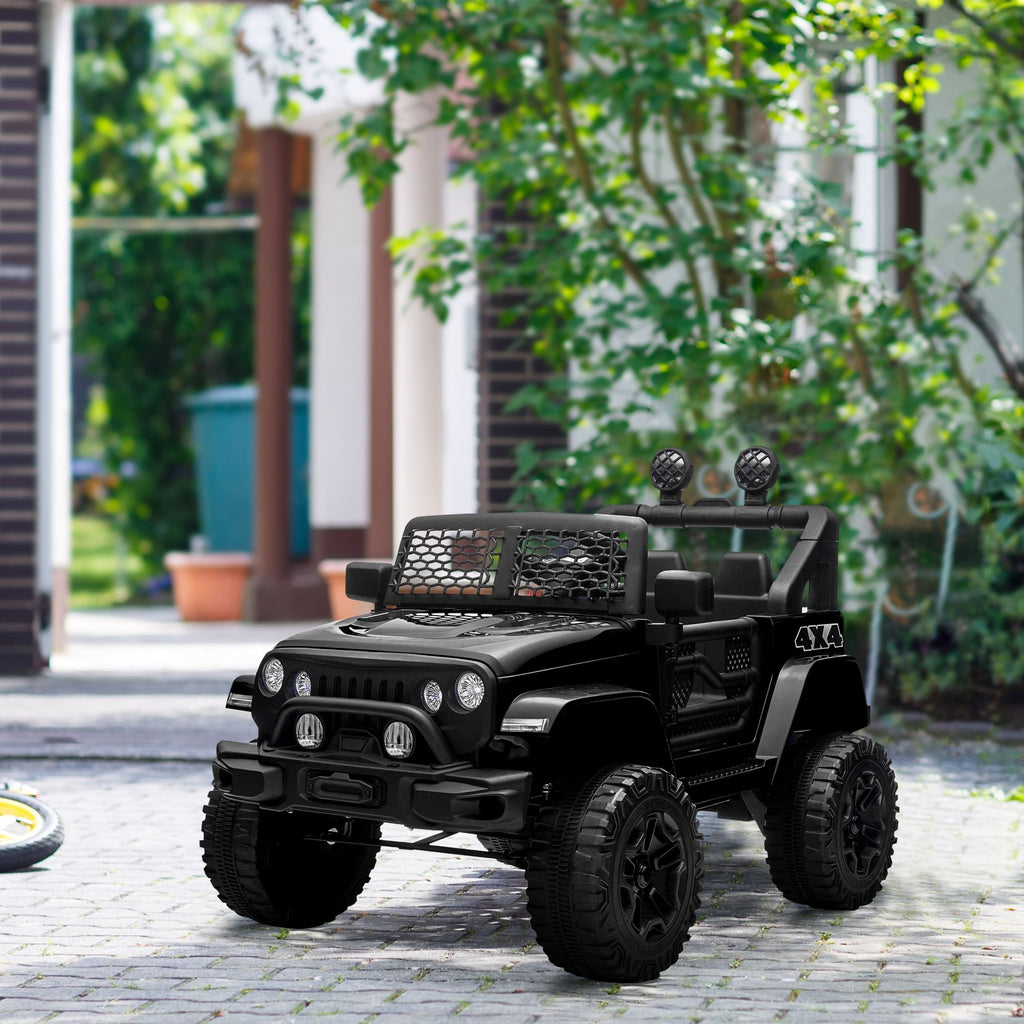 Yeah Depot - 12V Kids Ride On Truck with Parent Remote Control, Electric Battery Powered Toy Car with Spring Suspension, Adjustable Speed, LED Lights and Horn, Black