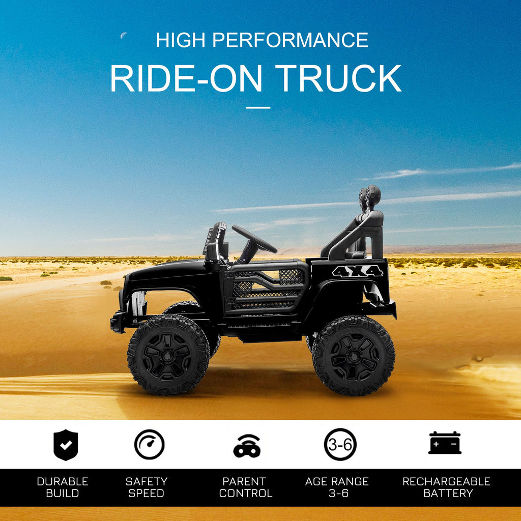 Yeah Depot - 12V Kids Ride On Truck with Parent Remote Control, Electric Battery Powered Toy Car with Spring Suspension, Adjustable Speed, LED Lights and Horn, Black