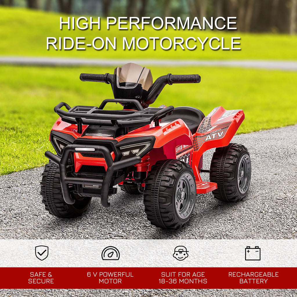 Yeah Depot - Kids Ride-on ATV Four Wheeler Car 6V Battery Powered Motorcycle with Music for 18-36 Months, Red