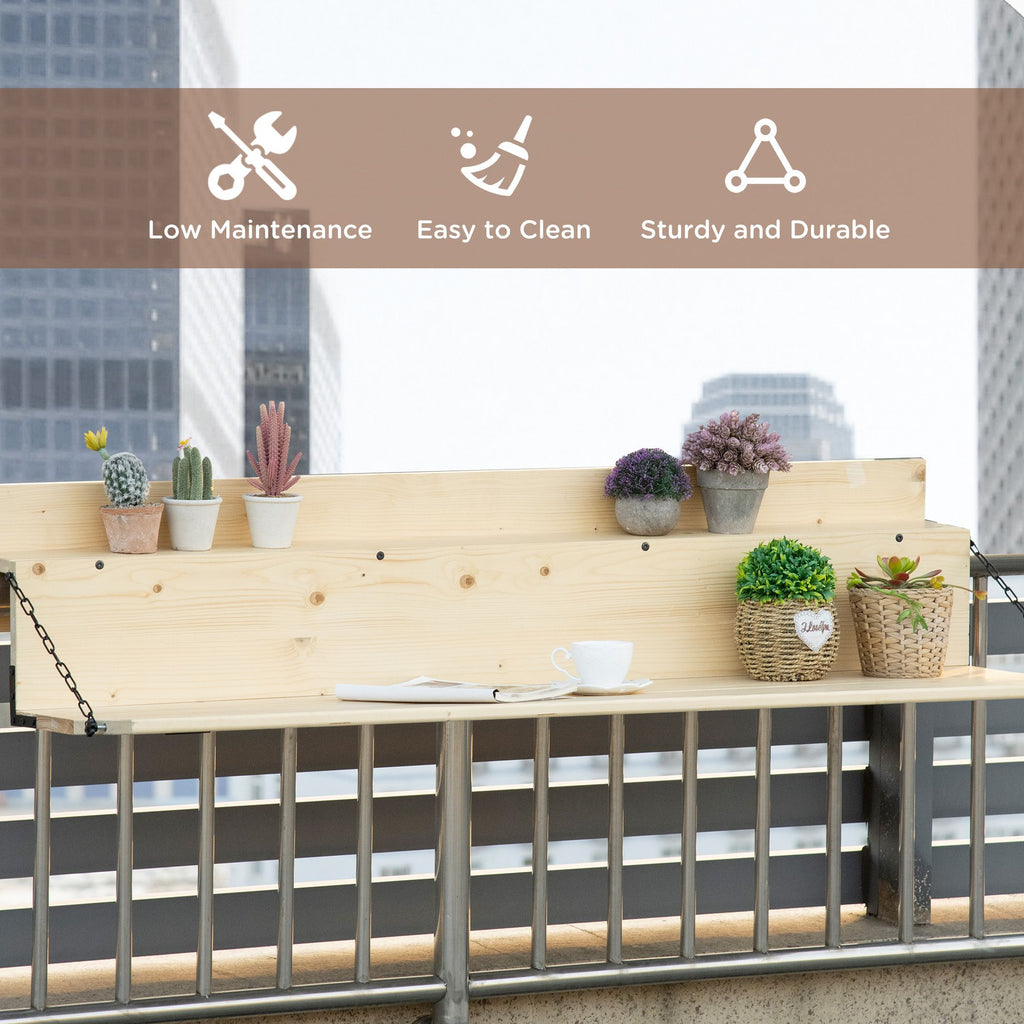Yeah Depot - Hanging Balcony Table, Spruce Wood Foldable Railing Bar, Serving Table & Desk, Fits up to 3.9 Inches, Natural