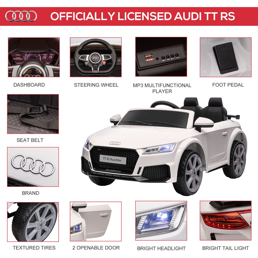 Yeah Depot - 6V Kids Electric Ride On Car, Licensed Audi TT RS with Seat and Remote Control, Horn, Music, MP3 - White