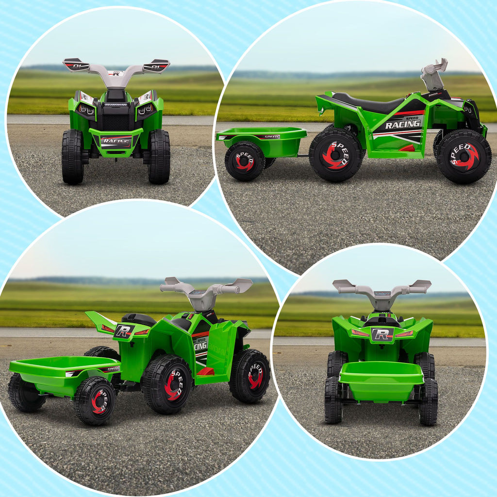Yeah Depot - Kids ATV Quad Car with Back Trailer, 6V Kids Electric Car with Forward Backward Function, Wear-Resistant Wheels for Toddlers Ages 18-36 Months, Green