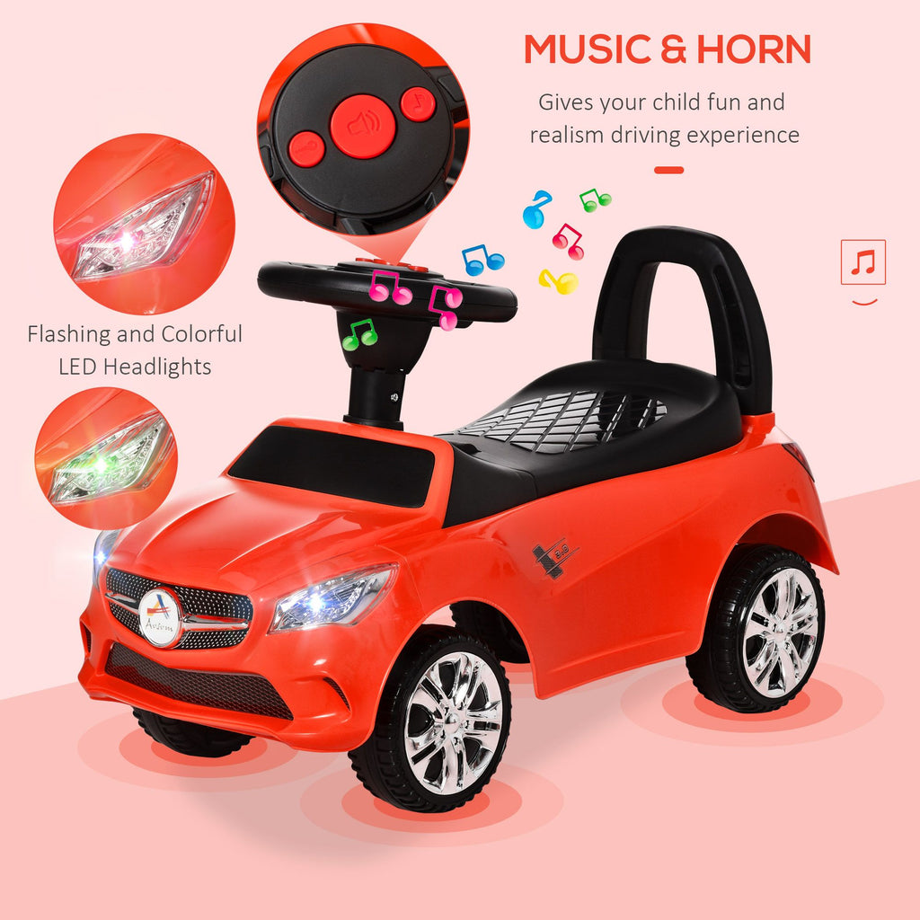 Yeah Depot - Kids Ride On Push Car, Foot-to-Floor Walking Sliding Toy Car for Toddler with Working Horn, Music, Headlights and Storage, Red