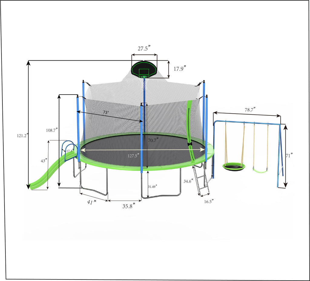 Yeah Depot - 12FT Trampoline with Slide and Swings, ASTM Approved Large Recreational Trampoline with Basketball Hoop and Ladder,Outdoor Backyard Trampoline with Net, Capacity for Kids and Adults