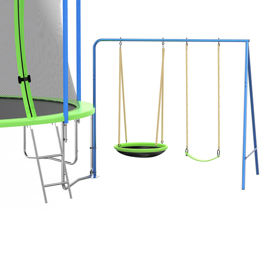 Yeah Depot - 12FT Trampoline with Slide and Swings, ASTM Approved Large Recreational Trampoline with Basketball Hoop and Ladder,Outdoor Backyard Trampoline with Net, Capacity for Kids and Adults