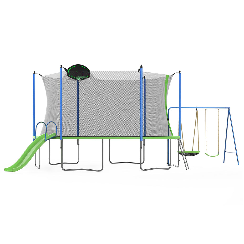 Yeah Depot - 12FT Trampoline with Slide and Swings, ASTM Approved Large Recreational Trampoline with Basketball Hoop and Ladder,Outdoor Backyard Trampoline with Net, Capacity for Kids and Adults