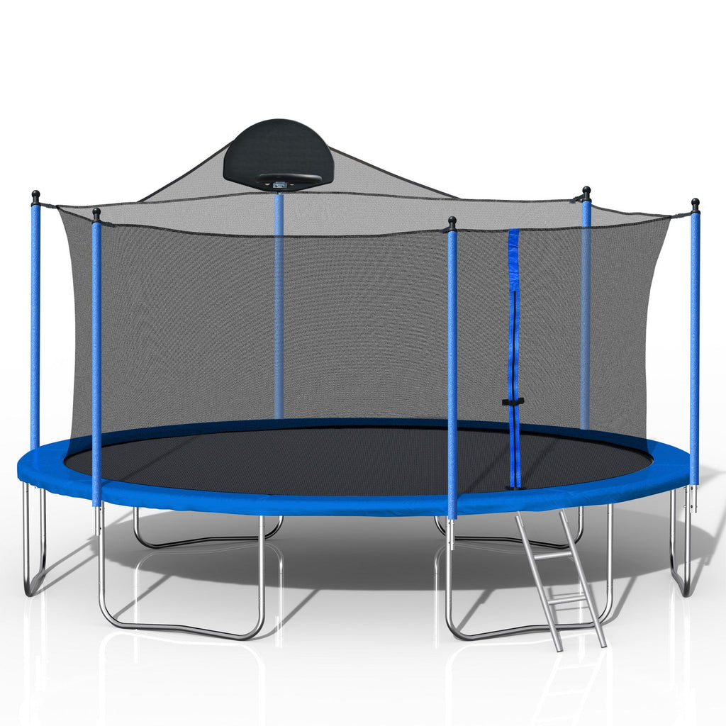 Yeah Depot - 14FT Trampoline for Adults & Kids with Basketball Hoop, Outdoor Trampolines w/Ladder and Safety Enclosure Net for Kids and Adults,Double-side Color cover