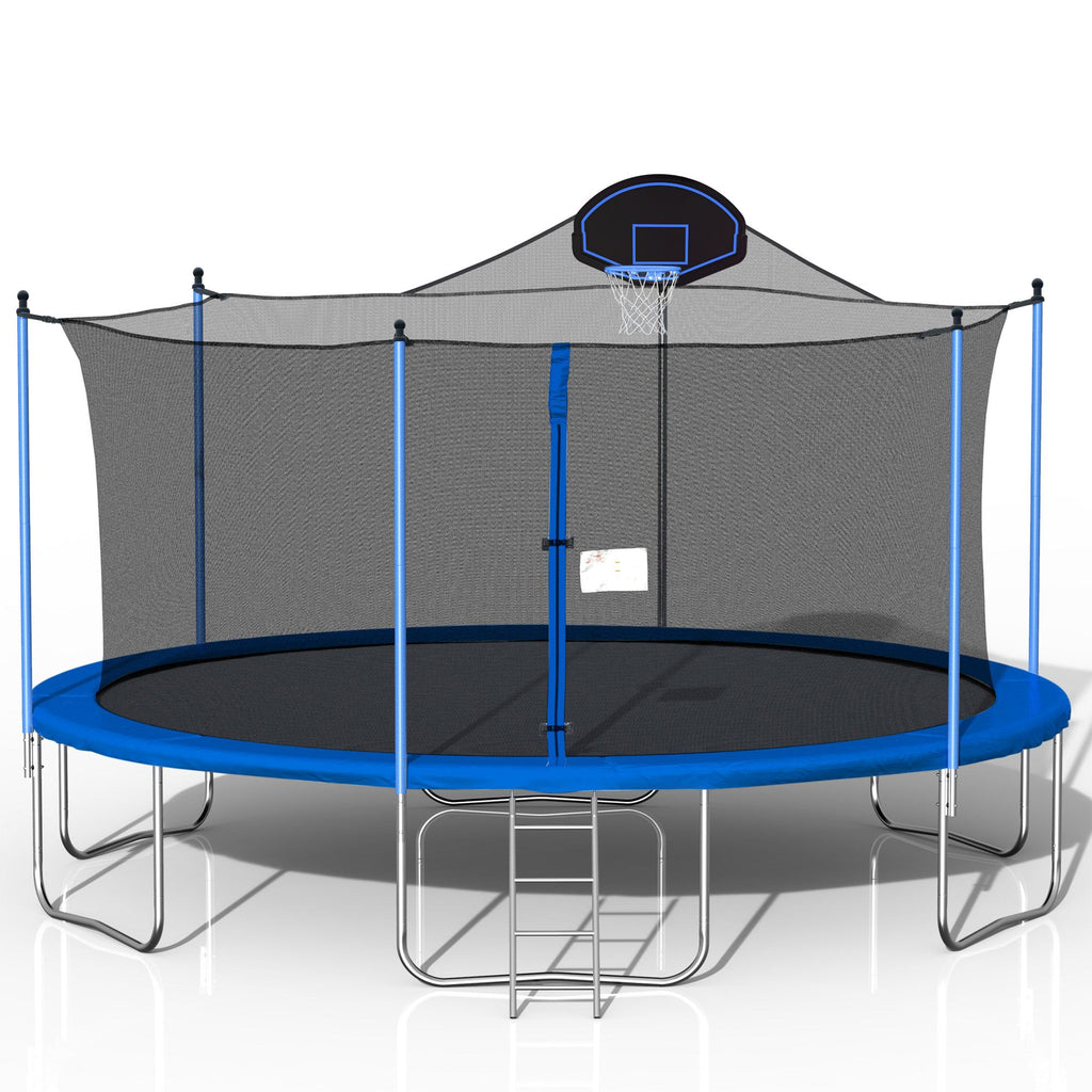 Yeah Depot - 16FT Trampoline for Adults & Kids with Basketball Hoop, Double-sided cover,Outdoor Trampolines w/Ladder and Safety Enclosure Net for Kids and Adults