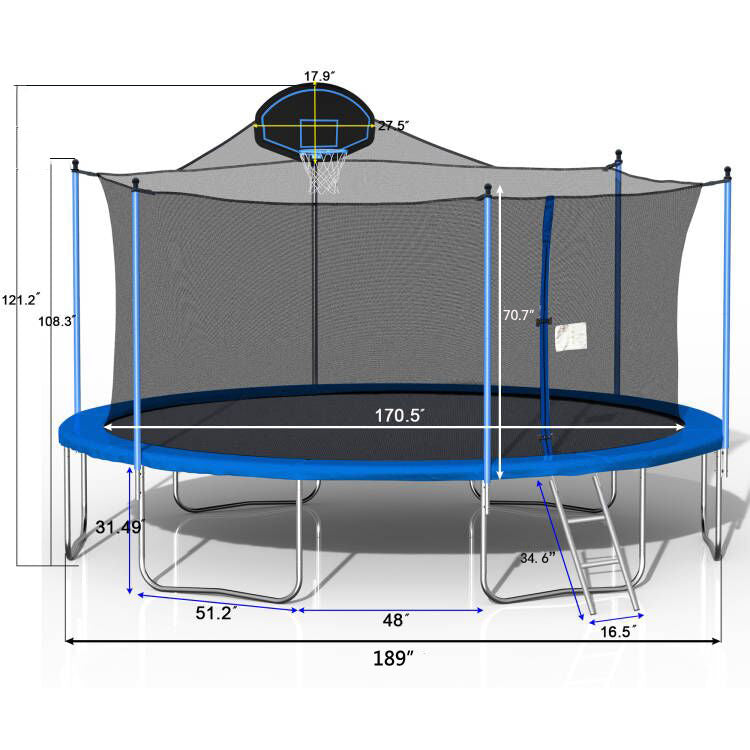 Yeah Depot - 16FT Trampoline for Adults & Kids with Basketball Hoop, Double-sided cover,Outdoor Trampolines w/Ladder and Safety Enclosure Net for Kids and Adults